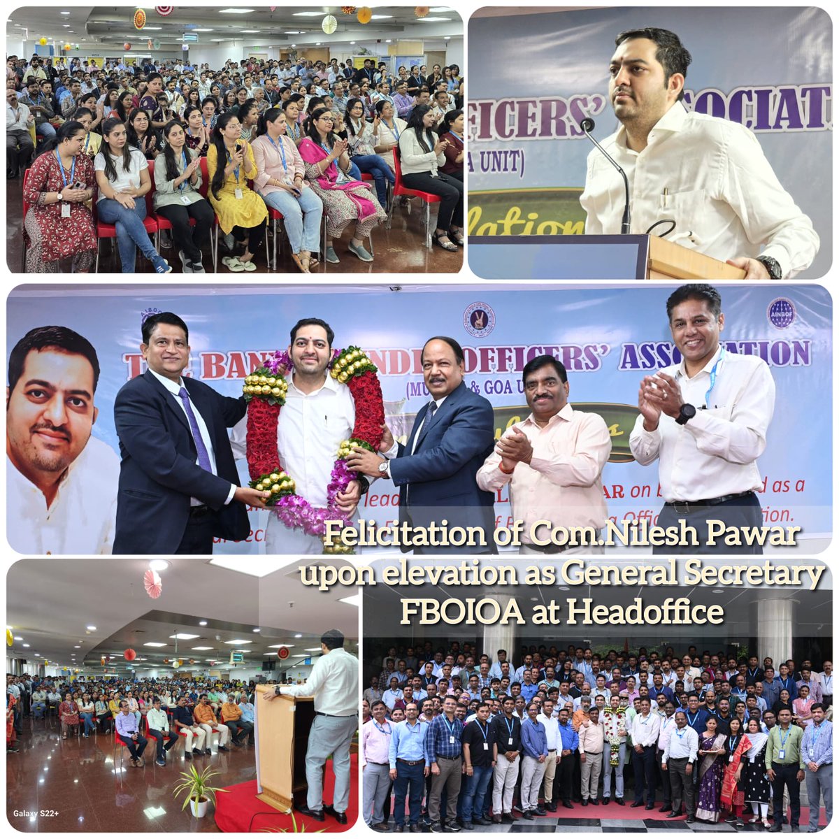 A new era dawns under the stewardship of @nilesh_pawar15 Ji, assuming the mantle of General Secretary at @fboioa_india —an epochal moment in our journey. Today, over 800 officers gathered to honor our esteemed leadership, celebrating our dynamic leader, revered as a youth icon.…