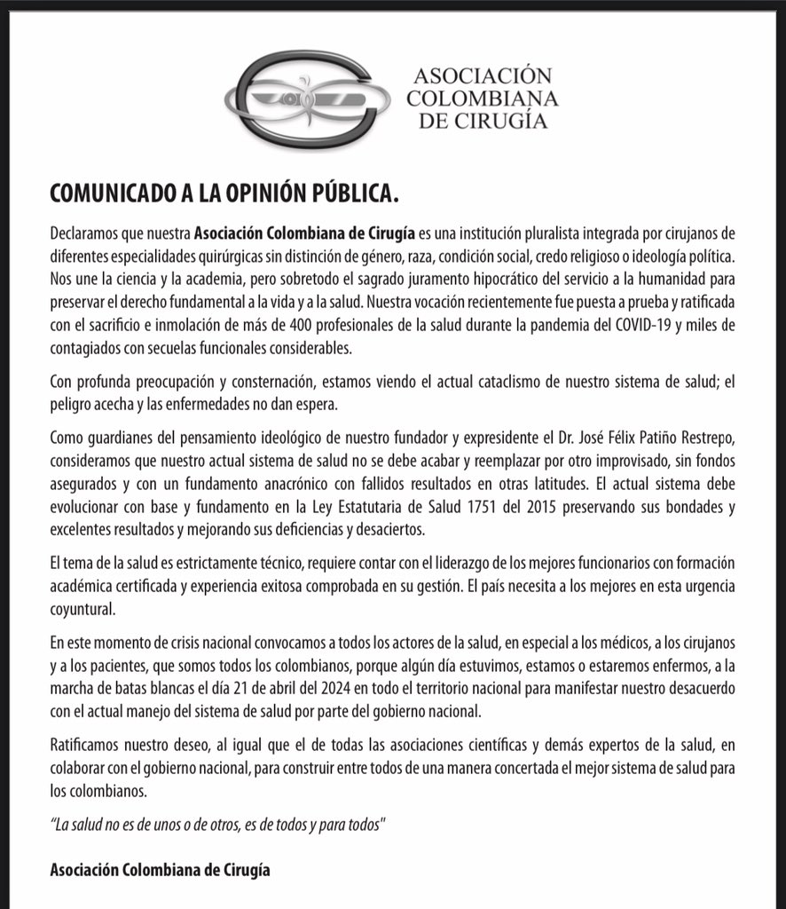 ascolcirugia's tweet photo. Comunicado a la opinión pública 

https://t.co/CfmGJsX8Nq https://t.co/zCeI0XYoH0