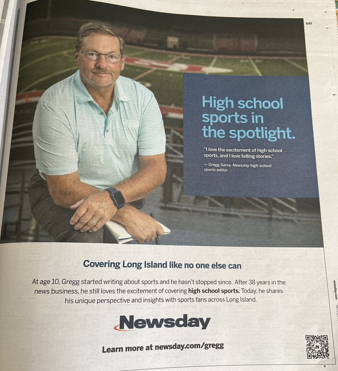 Good to see a full-page ad in @NewsdaySports promoting @Gregg_Sarra’s high school coverage. He and the prep reporters do a tremendous job.