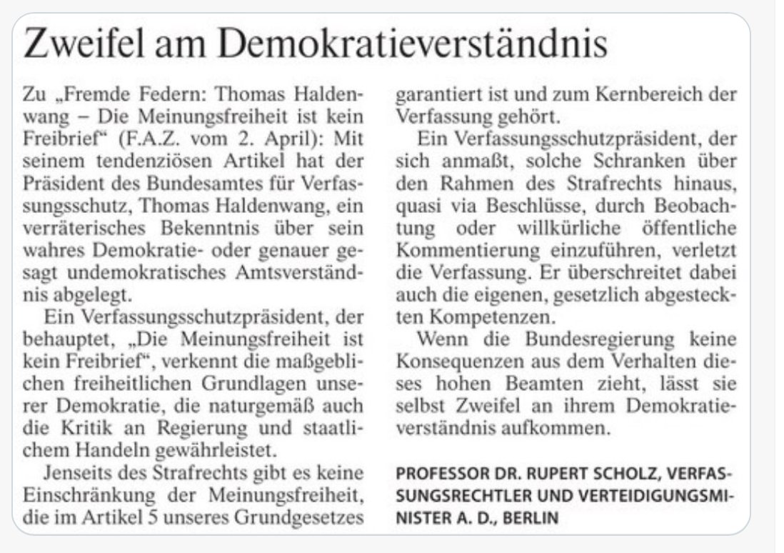 Hier noch einmal – für alle, die die FAZ nicht oder nicht mehr abonniert haben – der Leserbrief von Rupert Scholz von gestern = Samstag, 06.04.24 (FAZ Nr. 81, S. 20).