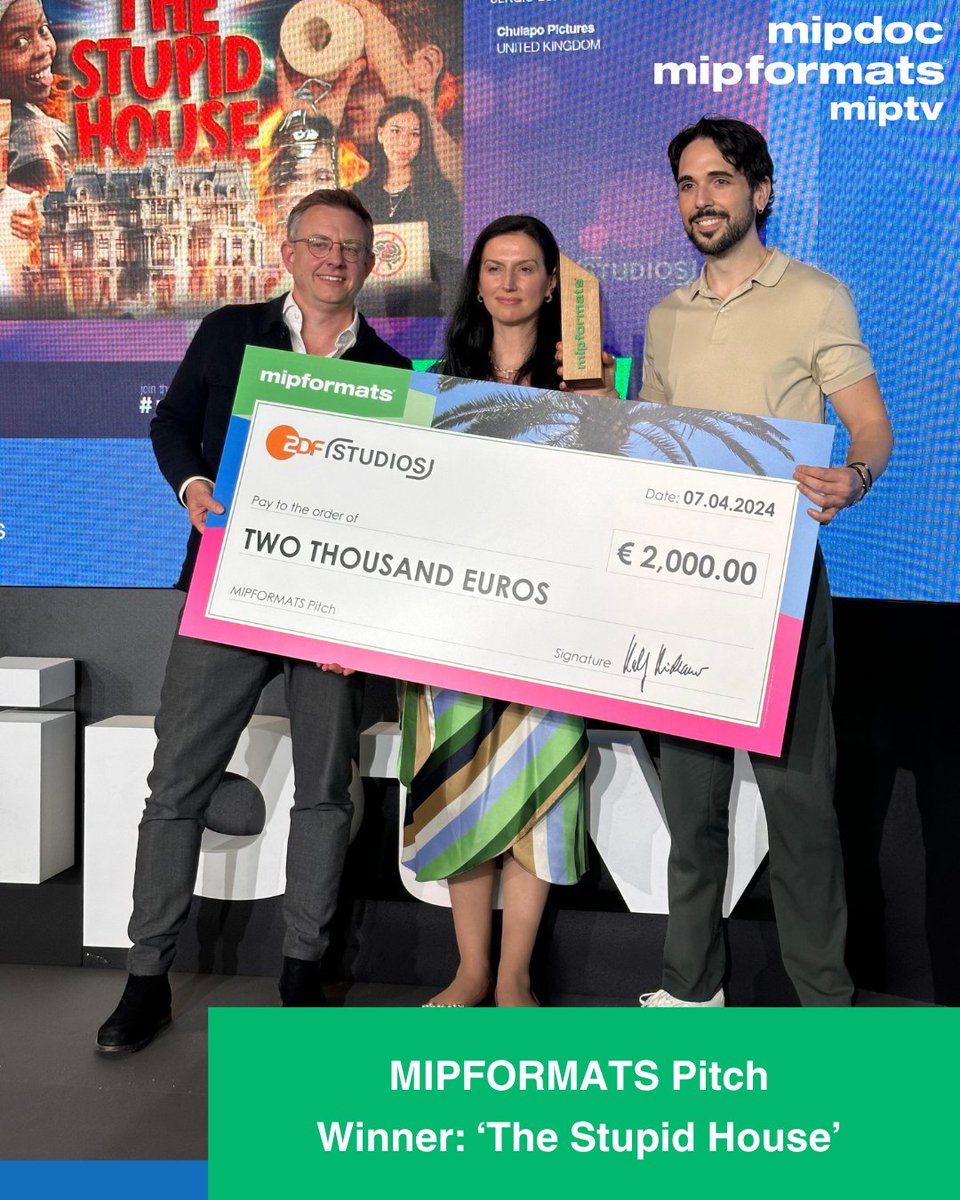 Congratulations to the winner of the first MIPFORMATS Pitch competition at the pre-#MIPTV Unscripted weekend! Sponsored by @zdfstudios. …And the winner is: 'The Stupid House', a project for a show where celebrities have to play dumb to win! Created by Chulapo Pictures (UK).