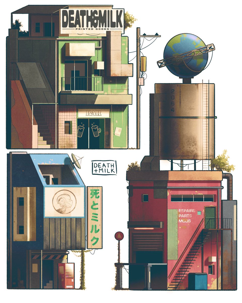 Some buildings using a forced perspective. Had a lot of fun with these! As I was designing them I imagined they were part of a Castlevania-style side scrolling action RPG but with a sci-fi feel. Would you play a game like that?