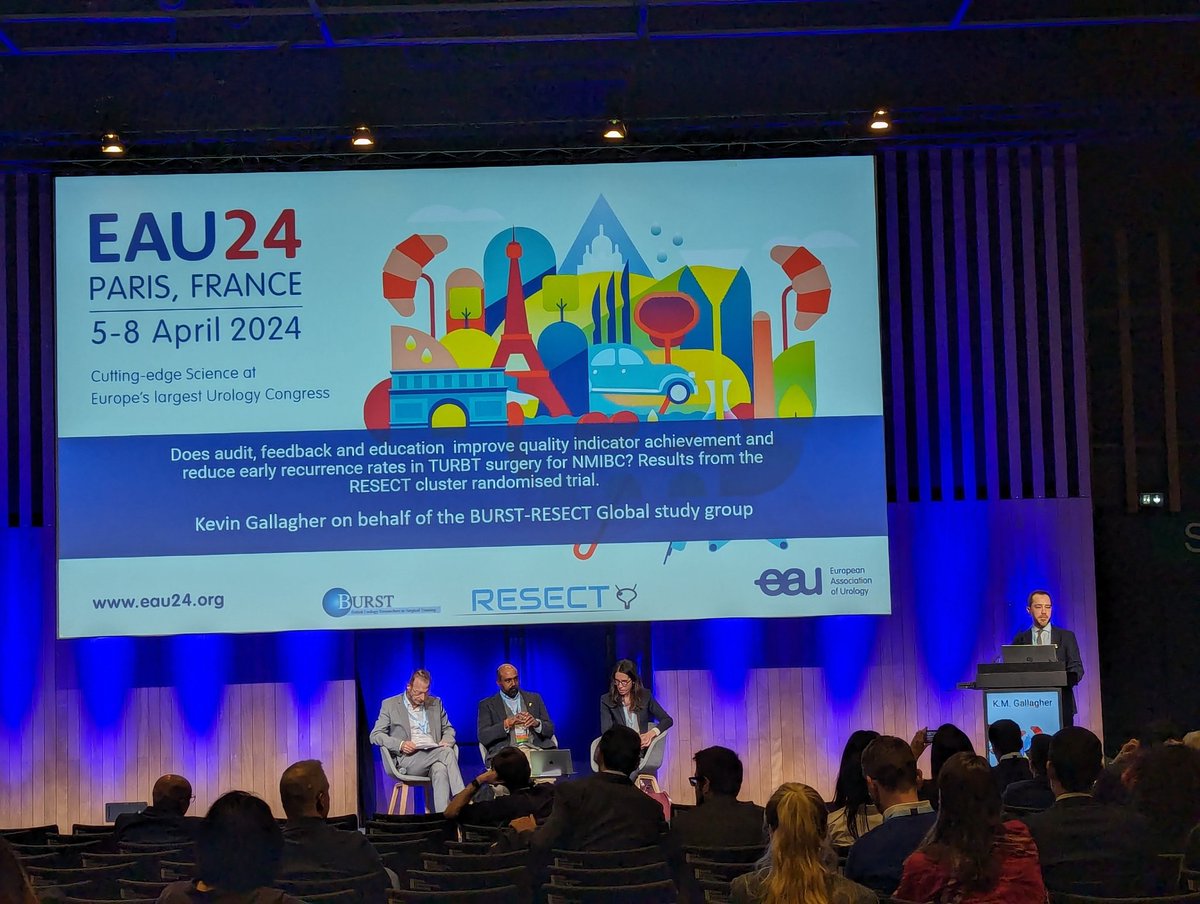 🎙️ The moment has arrived at #EAU24 - @kmj_gallagher is presenting the anticipated #RESECT study results! 🔍 'Does audit, feedback & education improve TURBT surgery for NMIBC?' 🤔 🔬 Stay tuned as we uncover findings that could transform bladder cancer...! #UroSoMe