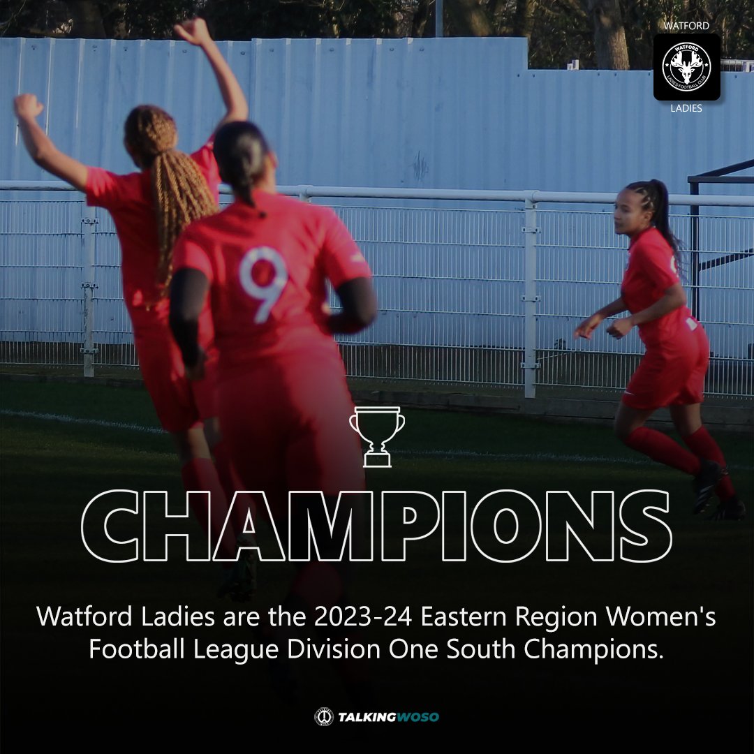 CHAMPIONS! Watford Ladies are the @ERWFLe Division One South champions. 🏆 Promotion to the fifth tier secured. Congratulations on a fantastic season @Watford_Dev. 📸 @LocalBusDriver