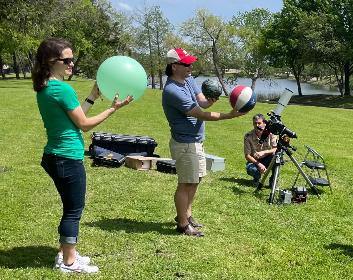 Our Wisconet manager and his wife (a @UW_AOS alum) are in Texas this weekend to observe the Total Solar Eclipse! They participated in a Boy and Girl Scout event yesterday teaching about how and why eclipses happen and eclipse safety. @wisidea