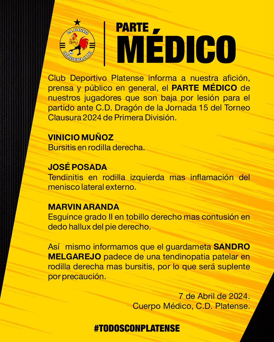 #ComunicadoOficial | 🚨 PARTE MÉDICO