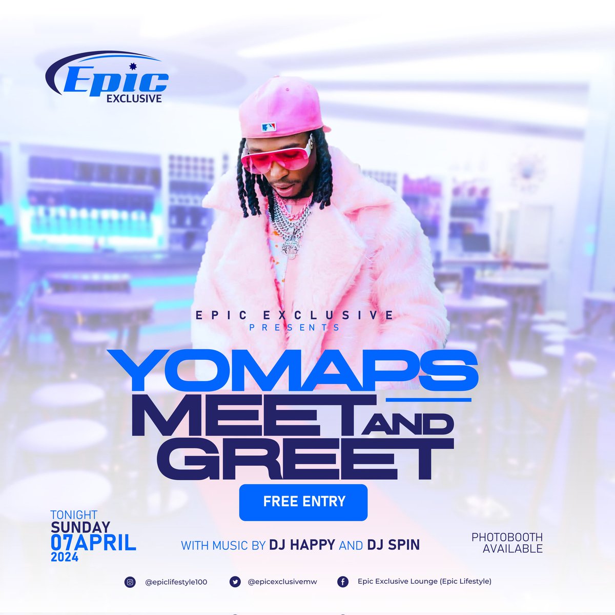 Tonight is your chance to meet and take pictures with the Zambian superstar @YoMapsofficial at Epic Exclusive in Lilongwe Area 10. Come through.