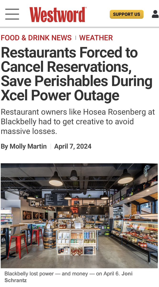 Blackbelly Market BOULDER is still closed due to lack of power. We’re hopeful it will be turned back on sometime today to put the pieces back together and resume service. Please stay tuned, and hope to see you again soon! 

westword.com/restaurants/bo…

#poweroutage
#blackbellyco