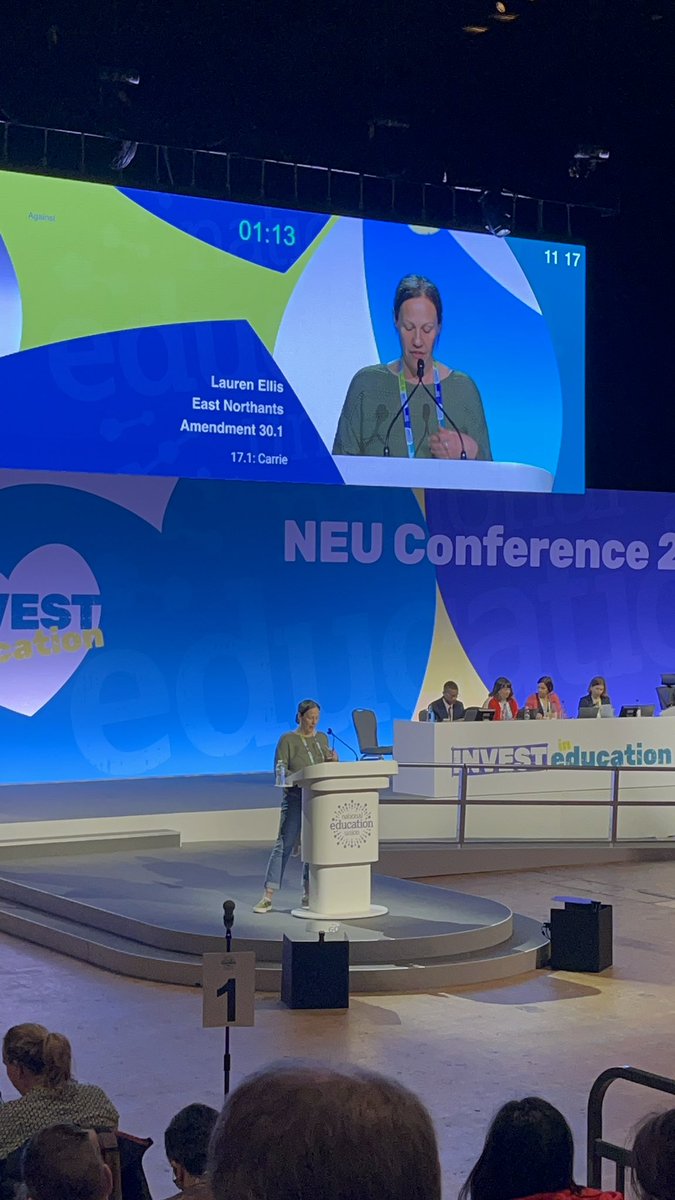 Our fantastic District Secretary for East Northants speaking against amendment 30.1 at #NEU2024 - a brilliant first time conference, first time speaker!