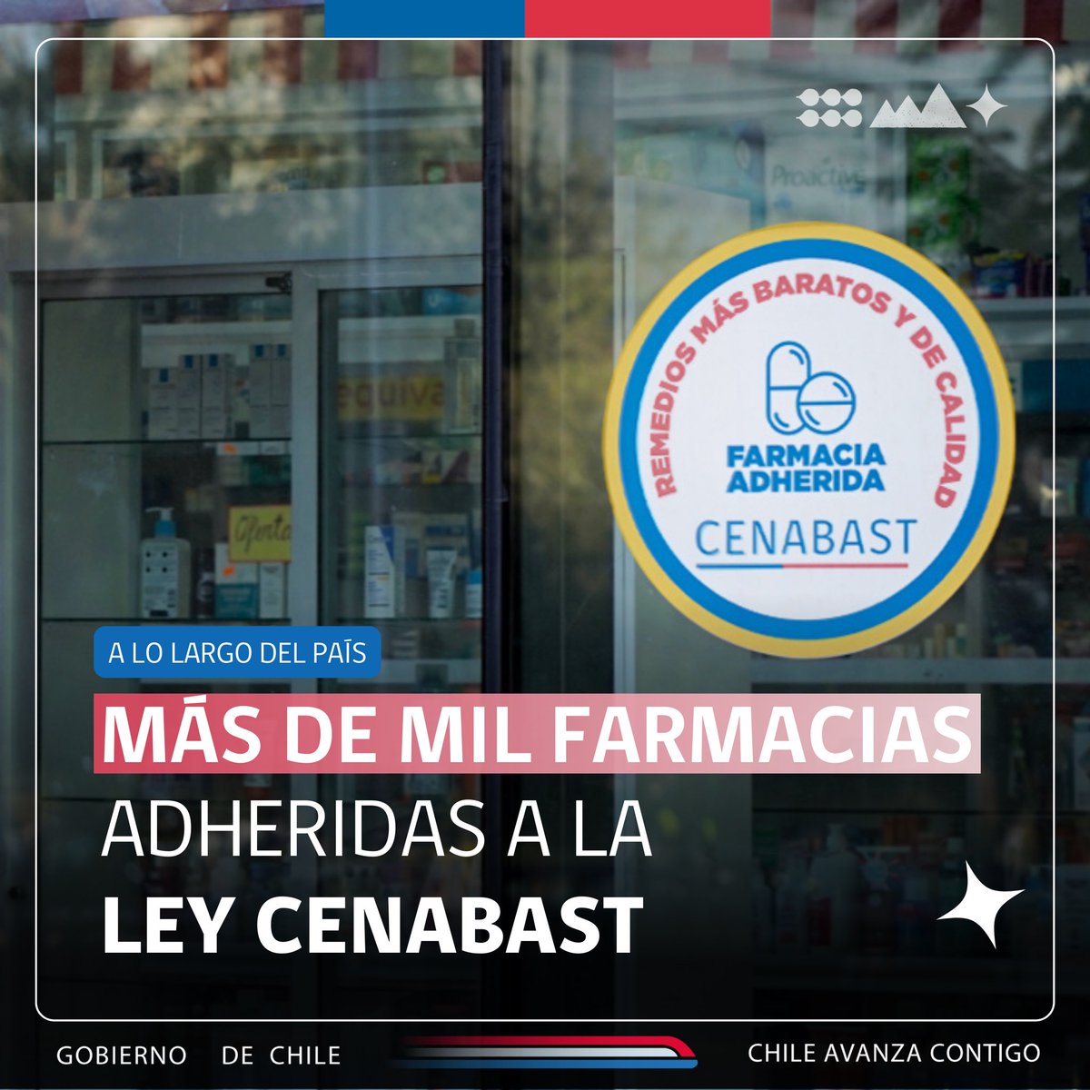 Más de mil farmacias se han adherido a la #LeyCenabast, ofreciendo medicamentos e insumos médicos a precios hasta un 80% más bajos. 📲 Conoce tu farmacia más cercana en remediosmasbaratos.cl