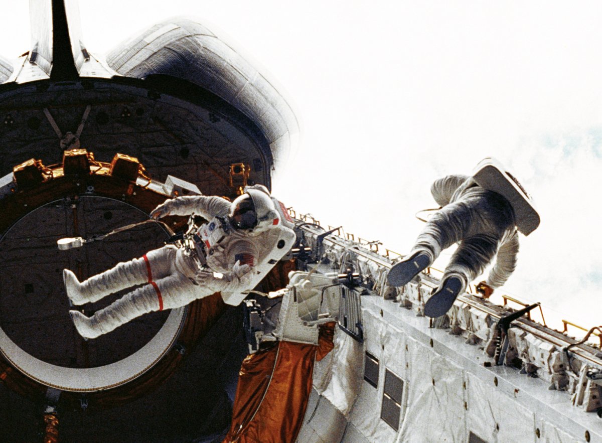 STS-6 wasn't just the maiden flight of Space Shuttle Challenger; on April 7, 1983, STS-6 mission specialists Story Musgrave and Don Peterson performed the first extravehicular activity of the shuttle program. It was the first U.S. spacewalk in 9 years! go.nasa.gov/3xnIWNW