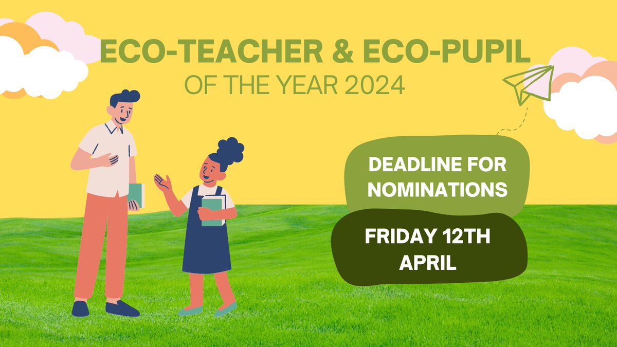 Reminder that Eco-Teacher & Eco-Pupil of the Year 2024 Nominations are due by Friday, April 12th! 🍎🏆 Guidelines for nominations on our website here: bit.ly/EE_Awards #EcoSchools #KeepNorthernIrelandBeautiful #KNIB