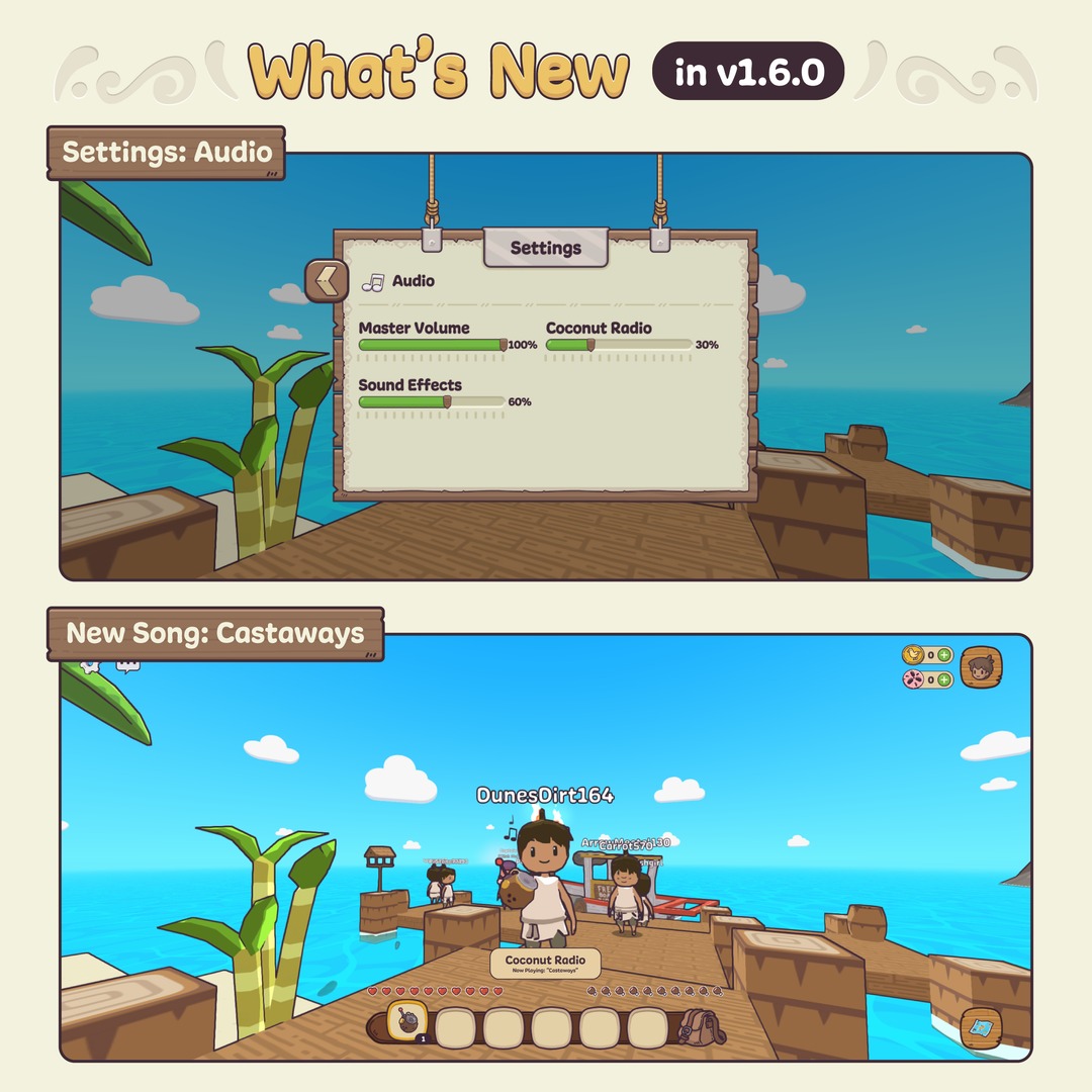 Have you heard the new coconut radio song??🎵🎵 ✨ Play update v1.6.0 now! 🔗 castaways.com/play