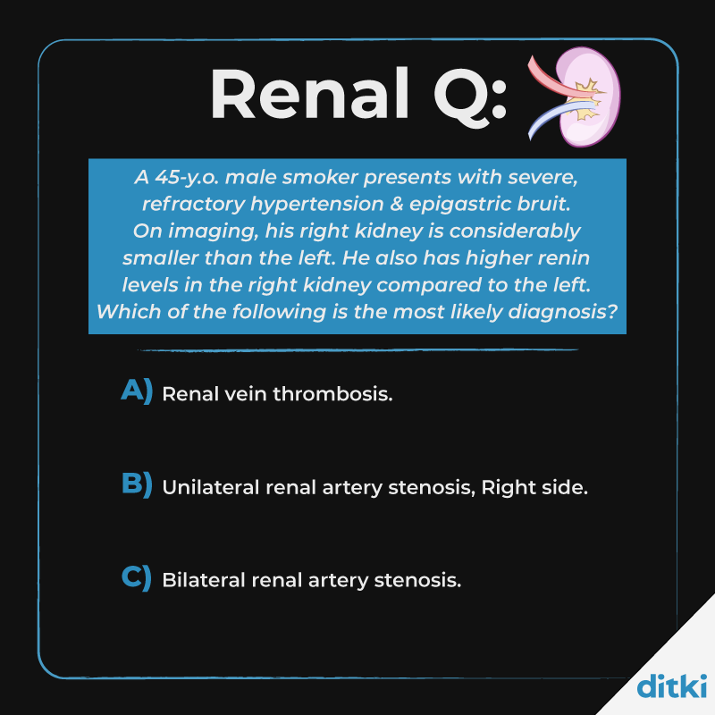 A board-style question for you! Drop your answers ⬇️ Check out our USMLE Step 2 course: l8r.it/ZSs3 #ditki #usmle #usmle2 #comlex #meded #medschool #medstudent #highered #mededonline #usmletutorials #osteopath #allopath #pance