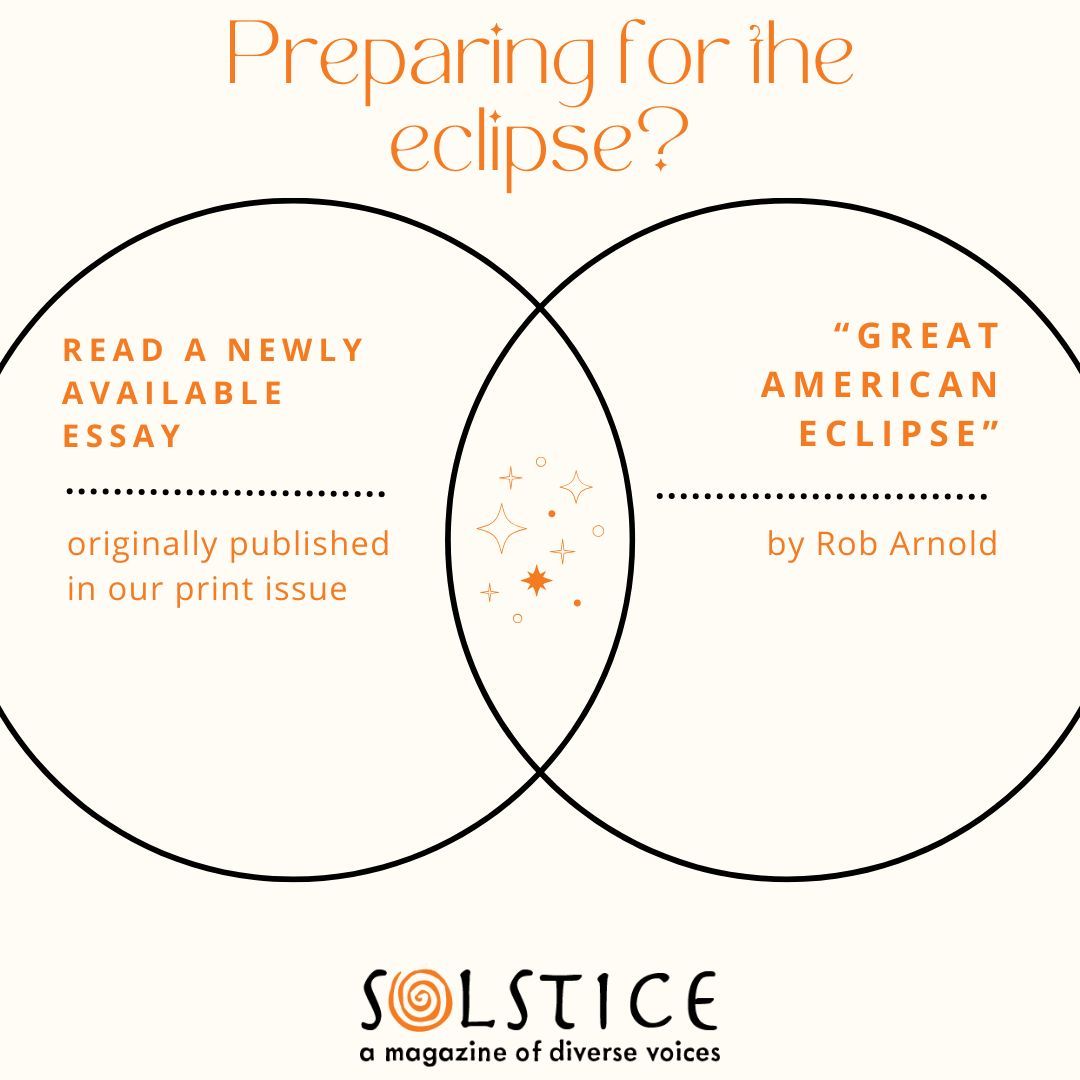 Excited for tomorrow's eclipse? Read Rob Arnold (@_robarnold)'s essay 'Great American Eclipse,' originally published in our print issue: buff.ly/43LY1VD #Eclipse #Eclipse2024