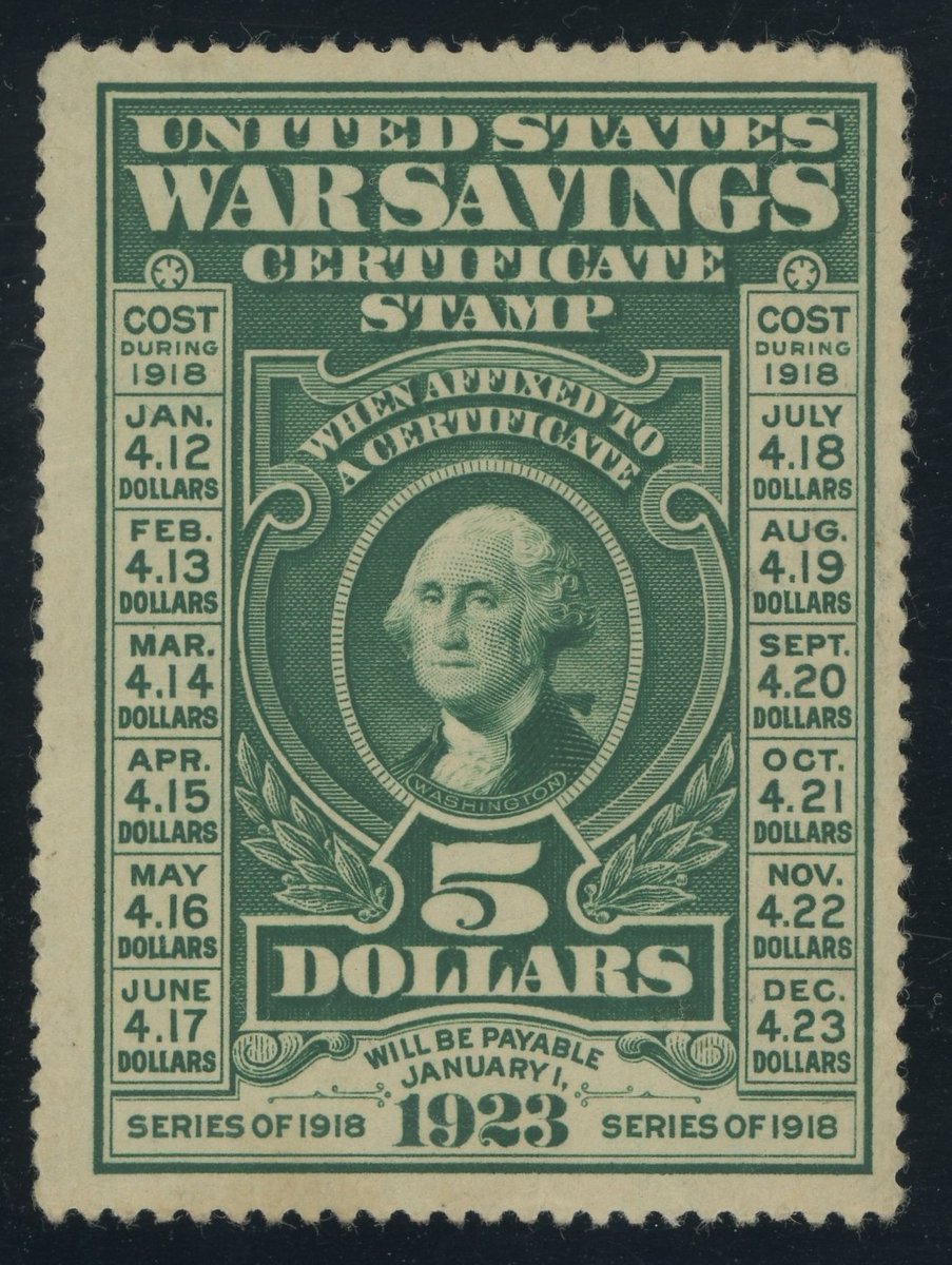 #philately #stamps Stamp of the day. USA WS2 - 5 Dollar War Savings stamp issue of 1917. Issued by the Treasury Department as a way for regular citizens to invest in smaller denominational increments and were payable to the holder upon expiry in the form of war bonds.