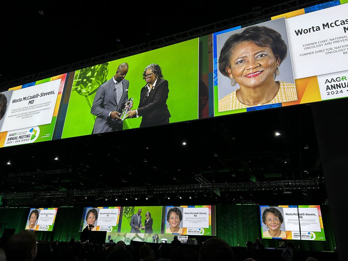 Honoring Dr. Worta McCaskill-Stevens @theNCI #NCORP Thank you for a lifelong commitment to advancing knowledge through clinical cancer research and the inclusion of minorities and underserved people in that research. We advance the cause! #AACR24 @AACR @NCIEpiTraining