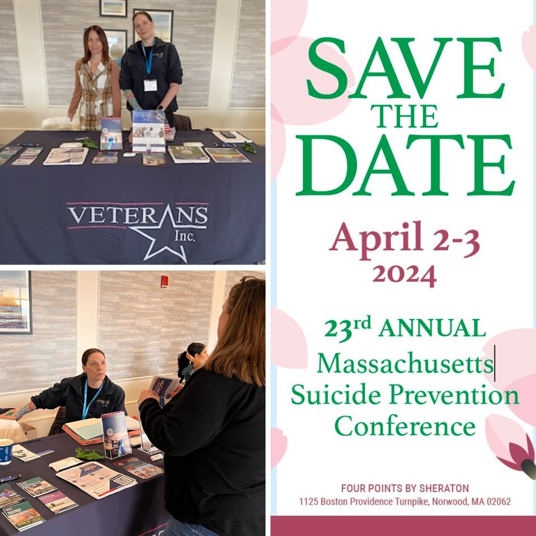 Thanks to everyone who visited our table at this week's 23rd Annual MA Suicide Prevention Conference. If you or someone you know is a Veteran in need of support, please call 800-482-2565 or visit veteransinc.org. #SupportingOurVeterans