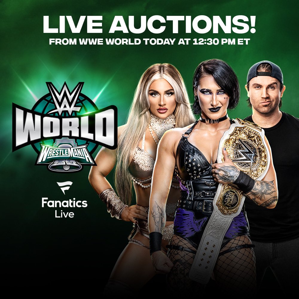 Another WWE Live Auctions starts soon! Head to Fanatics Live for a chance to bid on your favorite WWE items! Today's auction starts 12:30 PM EST. Check back tomorrow for additional times! #WWE #WrestleMania 🛒: bit.ly/3VHV8mJ