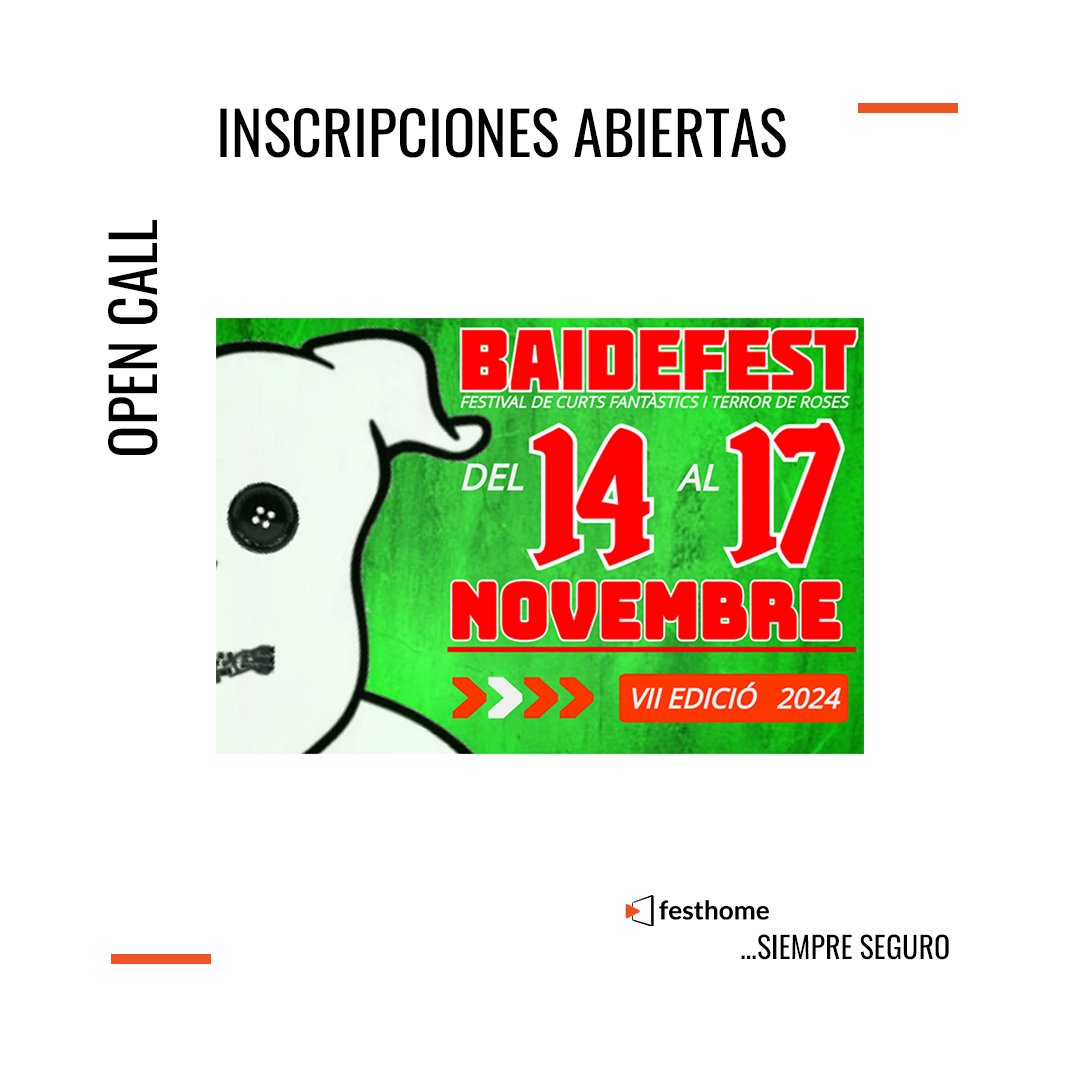 7º Baidefest Roses
@baidefest

📩 festhome.com/festival/view-…

#callforentries #opencall #filmfestival #film #festival #corto #shortfilm #submissions #inscripciones #festivaldecine #deadline #cinema #convocatoria
