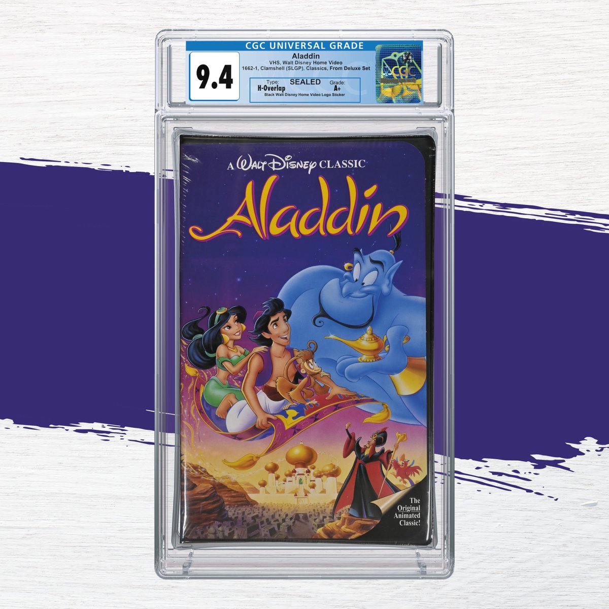 #DYK CGC Home Video grades Clamshell cases? Take Aladdin, a beloved Disney classic, holding special value in VHS format. Its unique artwork and packaging differ from modern releases. Grading with CGC offers peace of mind, protection, & potential value appreciation for collectors