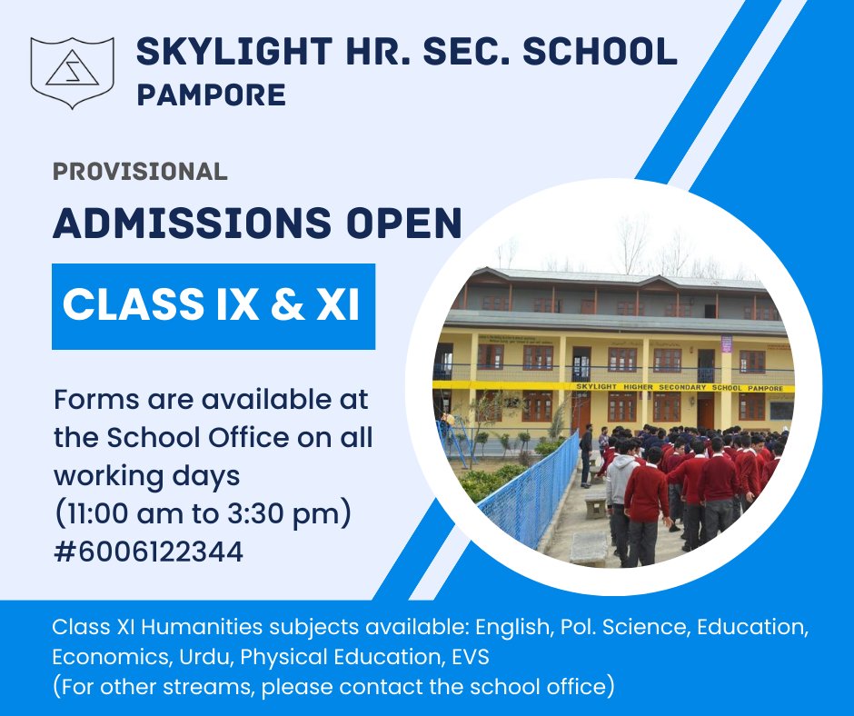 Provisional Admissions Open for Class 9th & 11th  #admissionopen #skylightalumni #skylightpampore #skylightschool #pampore #kashmirvalley #Kashmir  #school  #pulwama #awantipora #kakapora #panthachowk #nowgam #Srinagar