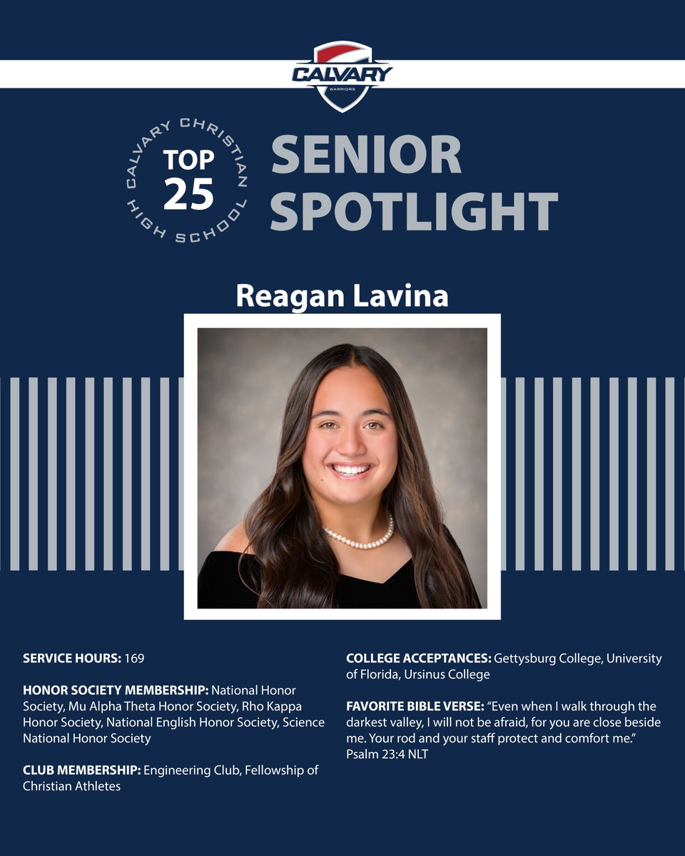 CCHS is pleased to introduce Reagan Lavina, a Top 25 student in the Class of 2024. Reagan is the daughterof Jay and Erica Lavina. She came to CCHS from Farnell Middle School. Congratulations, Reagan! We are proud of you. #WeAreWarriors