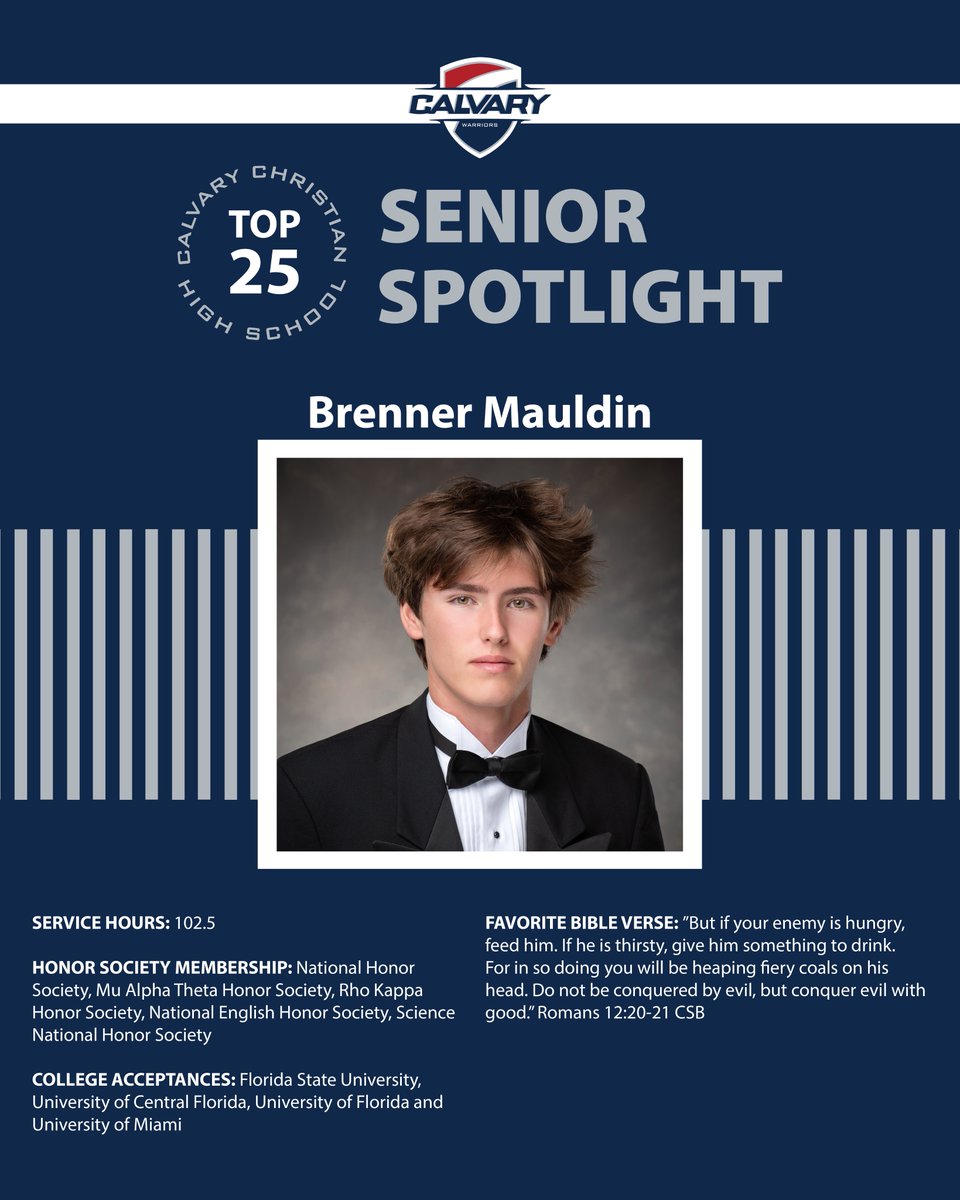 CCHS is pleased to introduce Brenner Mauldin, a Top 25 student in the Class of 2024. Brenner is the son of Jeffery and Heather Mauldin. He came to CCHS from Farnell Middle School. Congratulations, Brenner! We are proud of you. #WeAreWarriors