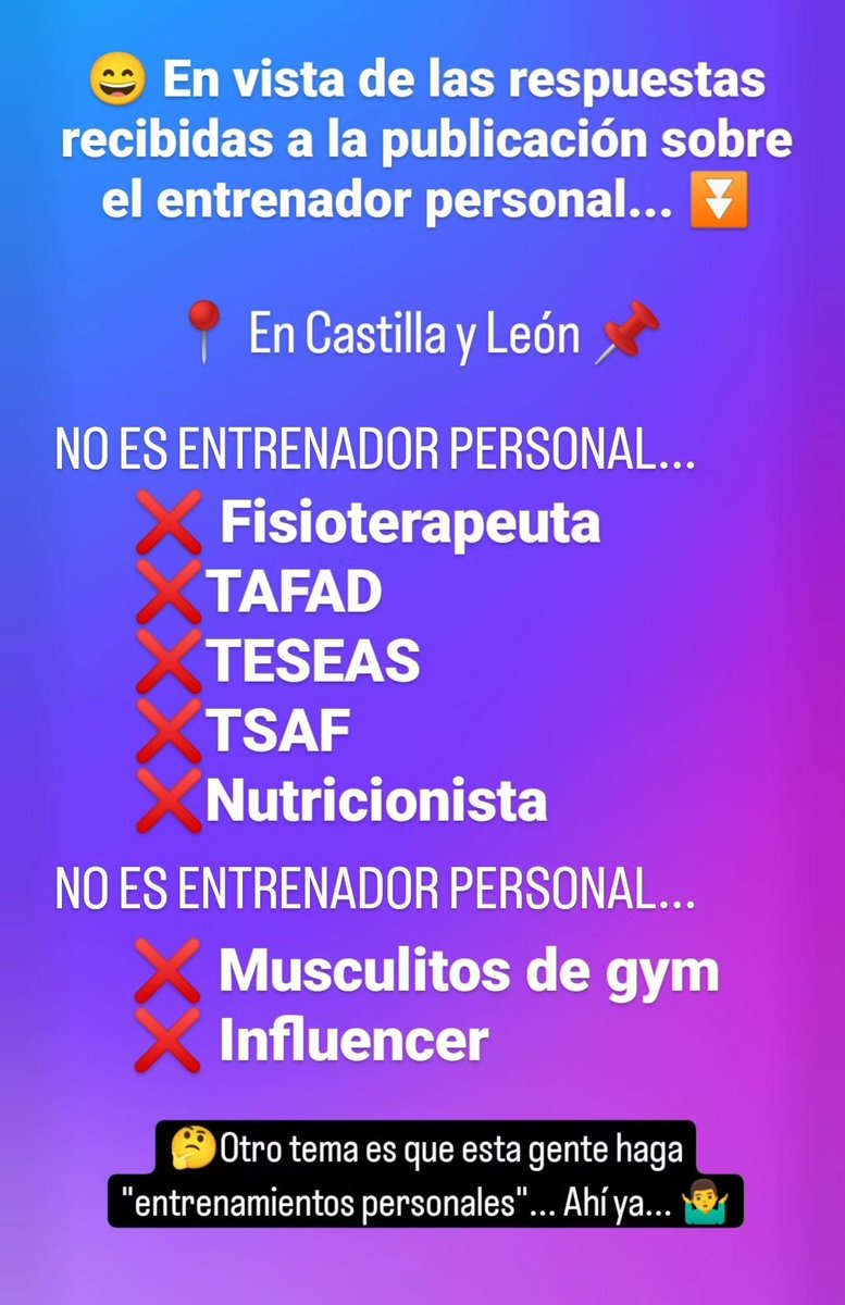 msaludandperfor's tweet image. ❤ Día Mundial de la salud 🤩

😄Recomendable recordar que en CyL la Ley 3/2019 de la actividad fisico-deportiva dice lo siguiente 📸

@colefcyloficial ojalá pronto una regulación profesional que evite el intrusismo laboral 👩‍🎓👨‍🎓

😉 Y si, esta foto se que escuece a muchos... 🤷‍♂️