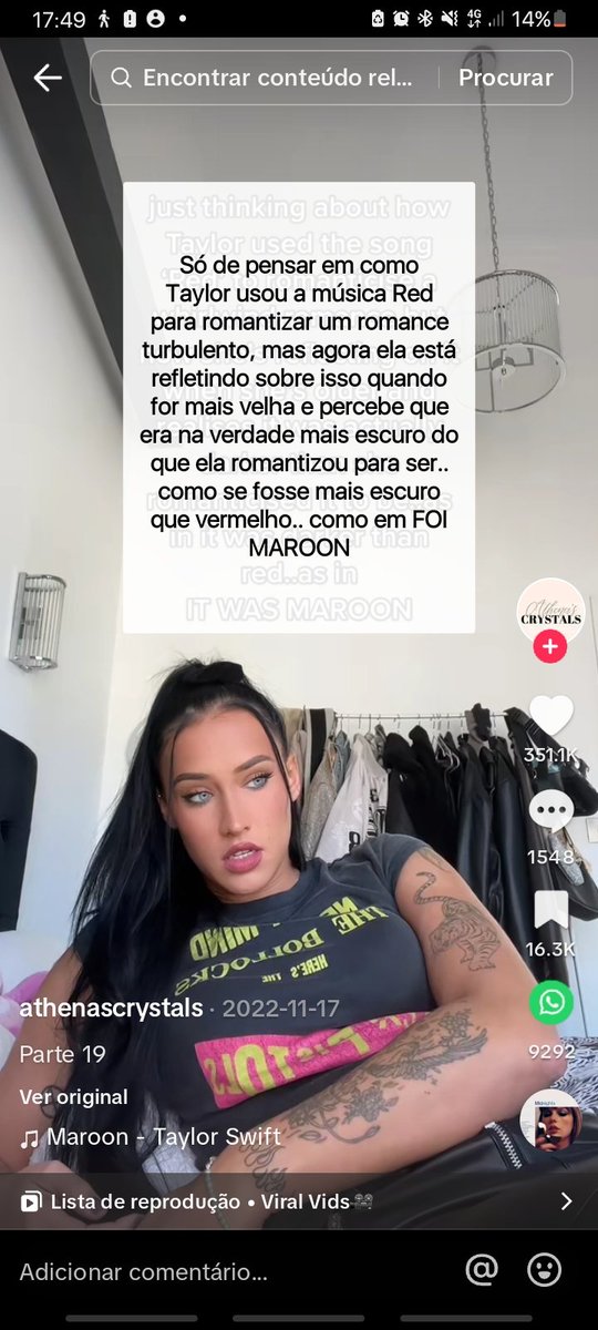 thaysversion's tweet image. maroon é sobre o jake, a taylor curtiu esse vídeo na época do lançamento do midnights