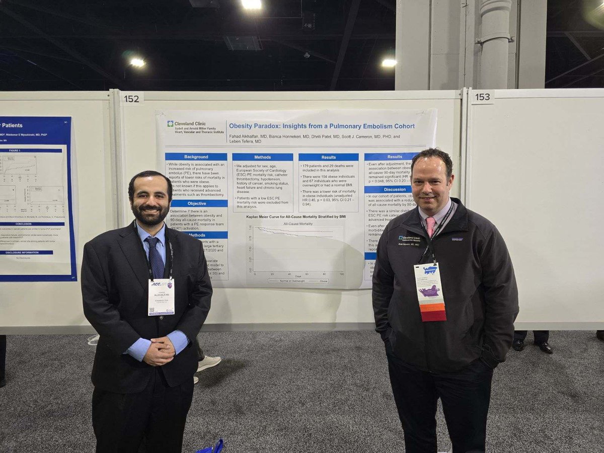 The obesity paradox.  Protective mechanism against pulmonary embolism by <a href="/FahadAlKhalfan/">Fahad AlKhalfan</a> from the lab of @NIH_LRP awardee <a href="/LebenTefera/">Leben Tefera</a> ! #ACC24