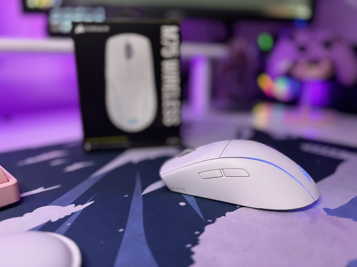 My fresh desk setup is coming along nicely thanks to @CORSAIR 💜 Sleek, lightweight & ambidextrous - The M75 Wireless Gaming Mouse has been a perfect new addition ✨ #AD // Gifted