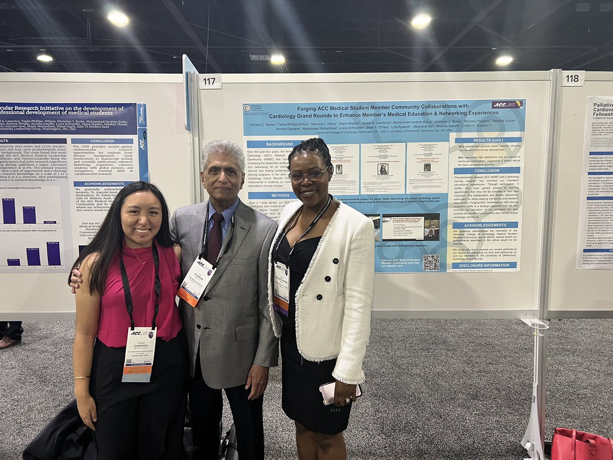 ✨ Collaboration between ACC Medical Student Member Community and OU Virtual CV Grand Rounds- at today’s poster session ✨ Congrats to Ms. Tasha Phillips-Wilson, Ms. Adriana Mares, Ms. Norma Gamarra and colleagues! #ACC24 @ACCinTouch @AdrianaCMares @DrMarthaGulati @DrJMarine