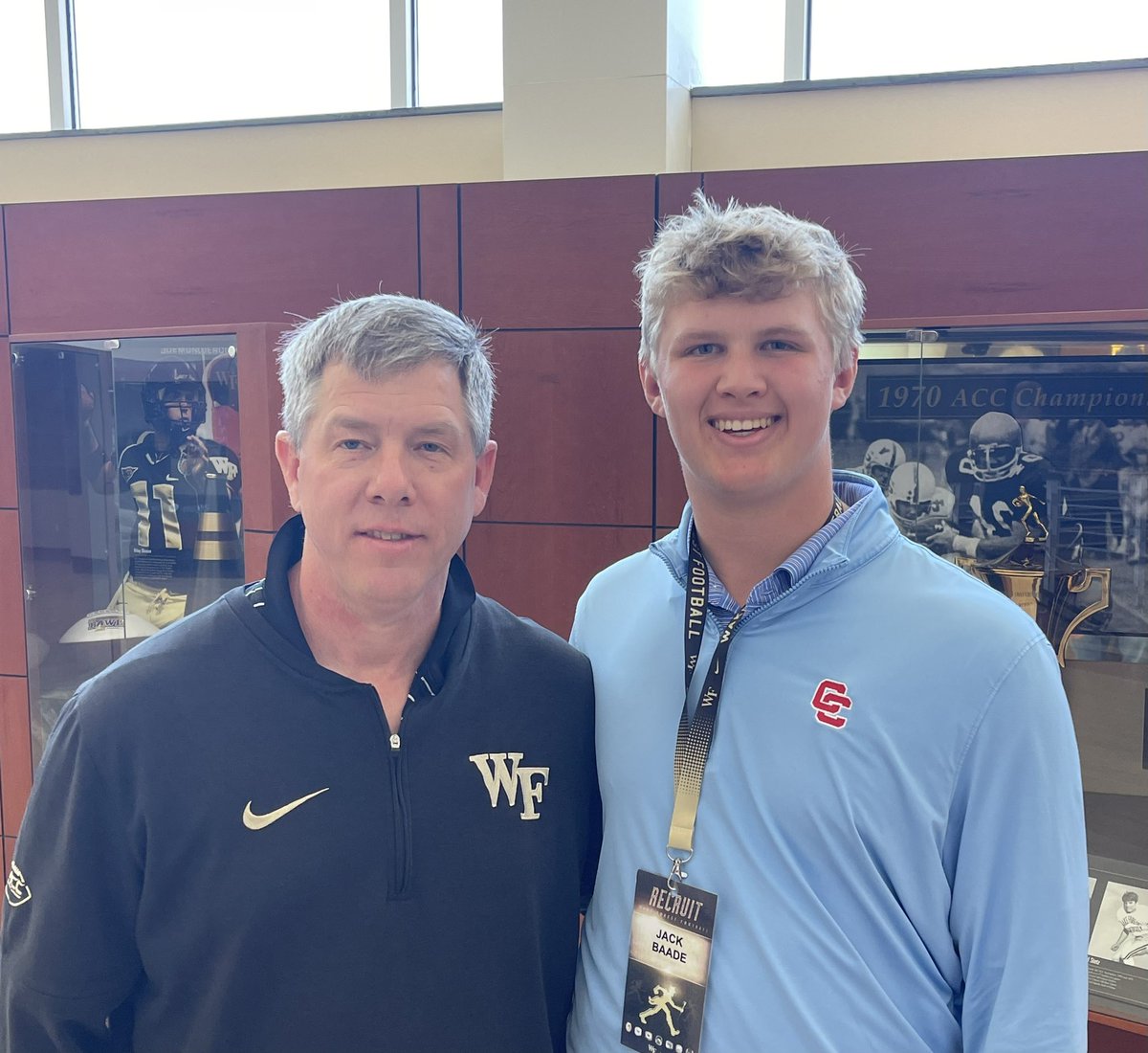 Had a fantastic Junior Day @WakeFB. Excellent program and coaches. Thank you @WayneLineburg and @Coach_Mono for the great tour and info. Looking forward to camp. #GoDeacs @CMontgomeryLS @DanOrnerKicking @Catholic_FB