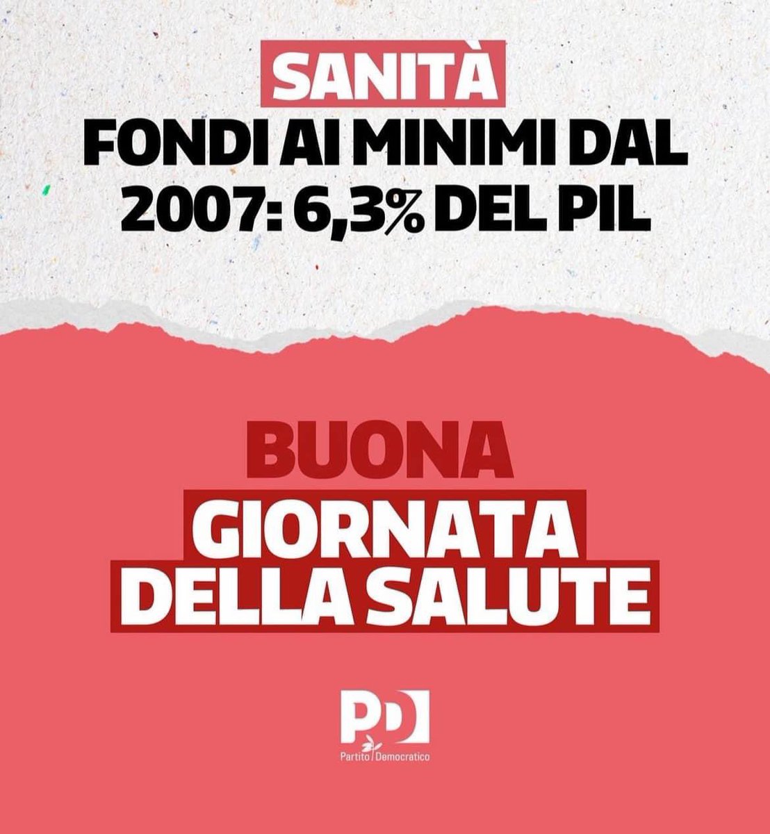 Oggi è la Giornata mondiale della #Salute. Il Governo Meloni ha deciso di colpire al cuore la sanità pubblica togliendo risorse in Finanziaria e sostenendo il folle progetto dell'autonomia differenziata. Non possiamo negare l'accesso alle cure per milioni di cittadini. #healthday