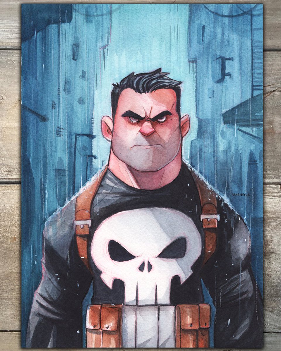 Punisher watercolor @HKHolbeinInc on arches paper #punisher #MarvelComics #watercolor