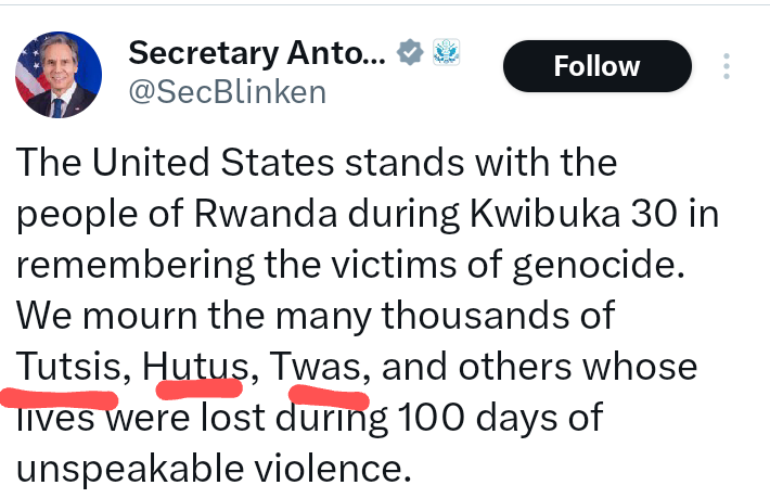 Patriote257's tweet image. Cher Rwandais, voyez-vous comment vous devriez faire. Vous devriez vous souvenir des Tutsi, des Hutu et des Twa en général parce qu'ils sont tous morts.