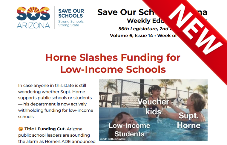Don’t miss this week’s #WeeklyEdReport! Click here: bit.ly/April8EdReport

😡 Supt. Horne slashes funding for low-income schools
🙄 Horne bumbles Sunday SquareOff interview
🧑‍⚖️ The #AZLeg moves to 1-day work weeks
📧 Ask Gov. Hobbs to veto 5 bad bills!