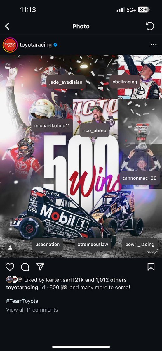 Calibone's tweet image. Happy for the rising star @SarffKarter as he has accomplished a National Championship and the 500th win for @ToyotaRacing in the past few months. He’s not on their post, but if you are not following him, you should👌😎🦈