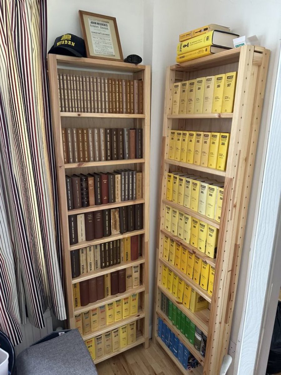11 days to go until the 2024 Almanack. Ian Oakhill’s Wisden corner has nearly every edition — just some interwar volumes left to get. Use the hashtag #MyWisdenCollection and show us your stash! Get 50% off the 2024 edition at wisdenalmanack.com.