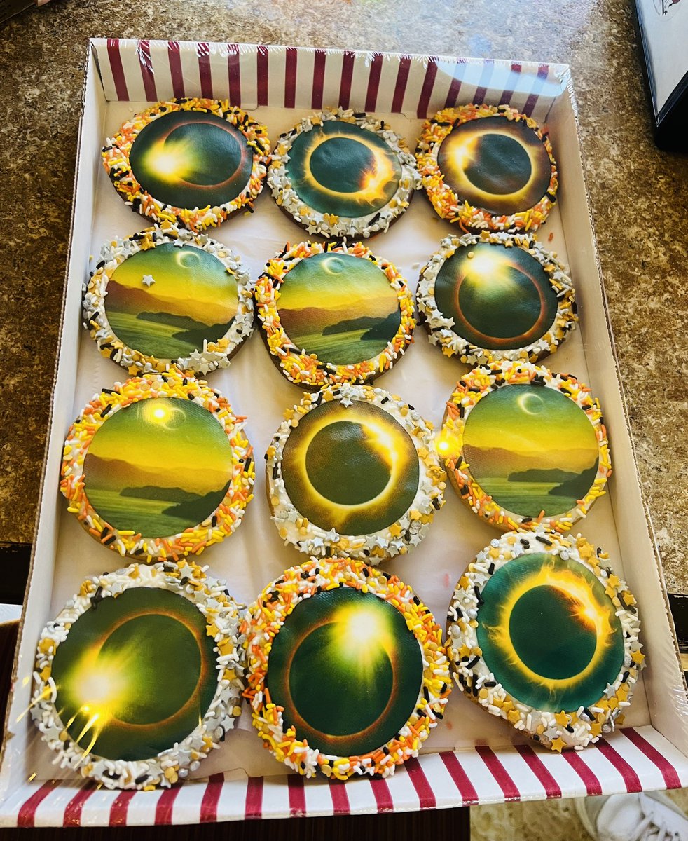 All ready for the eclipse tomorrow with the most AMAZING cookies!!🌗🌘🌑🌒🌓🌔 #Eclipse2024 #PathOfTotality #ROC