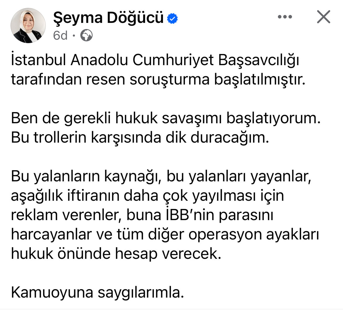 Adaletinize - merhametinize - kimsesizlerin kimsesi olmanıza, Allah için şahidim Saygıdeğer ⁦@SeymaDgc⁩ Başkanım. Bu davada sonuna kadar yanınızdayım ….