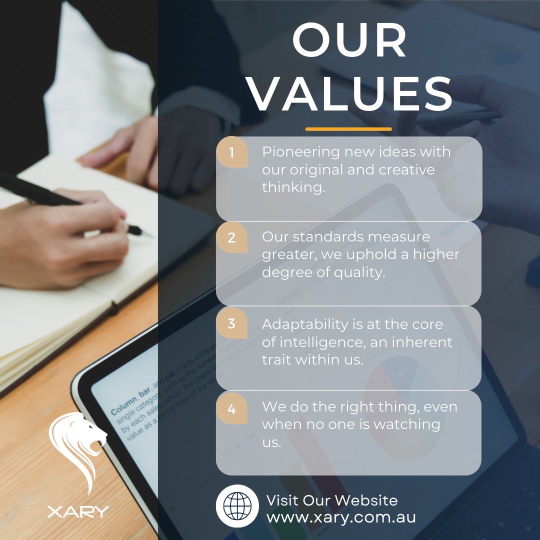 At XARY, we value integrity, creativity, and innovation. Our commitment is to deliver high-quality services that drive results for our clients. 

#australianbusiness #advisors #strategy #accounting #lawyers #marketing #technology #law #tax #XARY