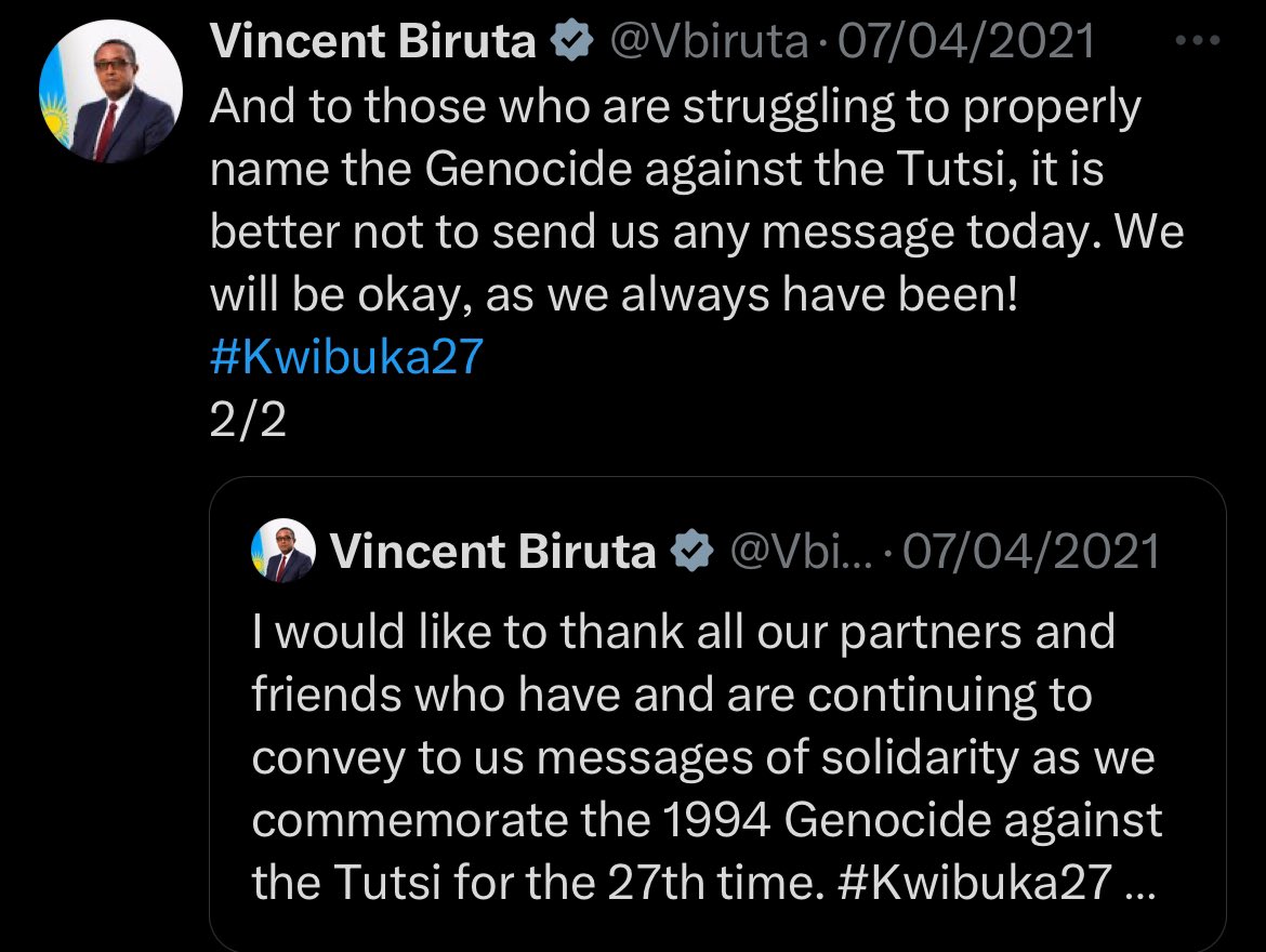 Please don’t stand with us if you can’t properly name it as it should be.
We were good without your hypocrisy.
#Kwibuka30
#GenocideAgainstTheTutsi