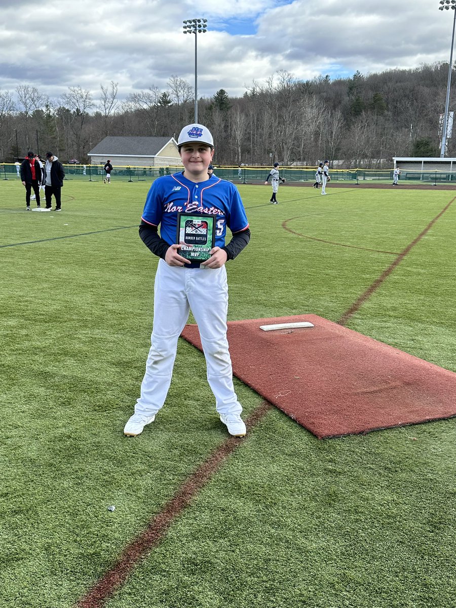 Congratulations to the Nor’easters Blue Team for going 5-0 and winning the 12U Select Border Battles Tournament at the New England Baseball Complex. Thomas Di Blasi was named Championship Game MVP! #champions @NoreastersBall