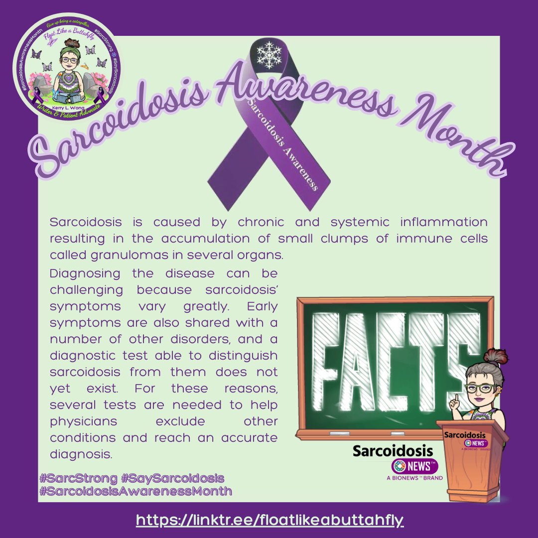 Diagnosing the disease can be challenging because #sarcoidosis’ symptoms vary greatly. 
~🦋
#SarcoidosisAwarenessMonth #SarcLife #SarcStrong #SarcWarrior #SaySarcoidosis @bionewsservices @SarcoidosisNews