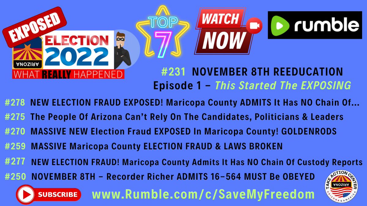 Here's What Really Happened At The Nov 8, 2022 Election In Maricopa County, Arizona

It was an Administrative Insurrection!

Now it MUST be SET ASIDE (Null & Void)

🚨Kari & Abe PLEASE File A Rule 60b6 NOW

The Election System Operation has been EXPOSED
👇
rumble.com/c/SaveMyFreedom