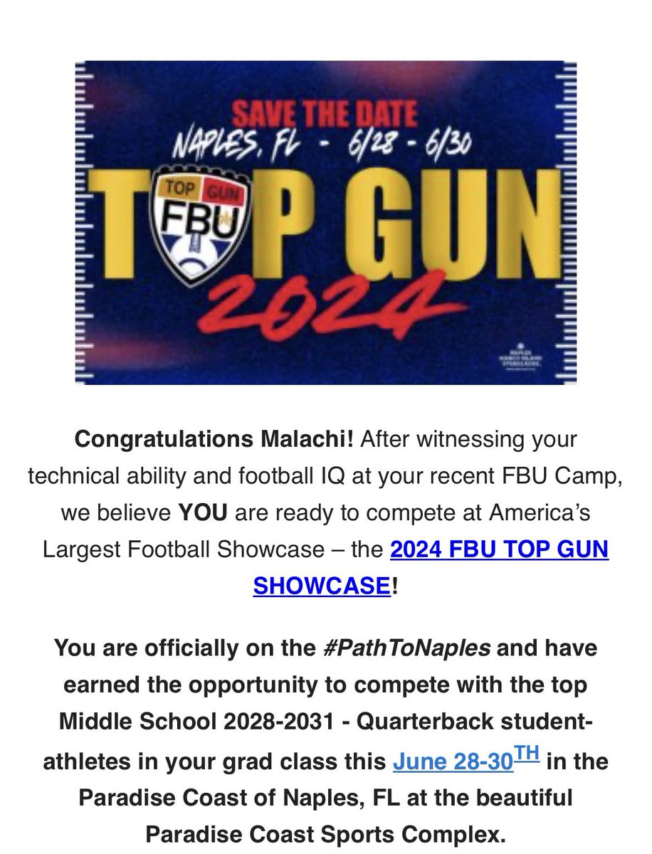 malachi_mcmahon's tweet photo. After a great camp yesterday in Dallas, I am honored and humbled to receive an invitation from @FBUcamp to compete at Top Gun in June.

Thank you @AkaylebEvans for the great advice during lunch break. Thankful I get to follow your path to high school.
@McKinneyFBall @FaubionMS https://t.co/0vccFHxReb