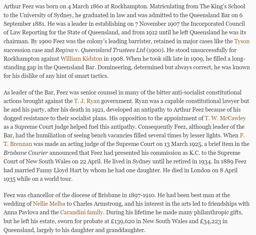 AustAnglican's tweet image. Remembering today Mr Arthur Herman Henry Milford Feez KC, who died on 8 April 1935, aged 75. Picked by Bishop William Webber to succeed his (Feez') father-in-law, G L Hart, as Chancellor of the Diocese of Brisbane, serving in that role from 1897 to 1910. #anglican #89years