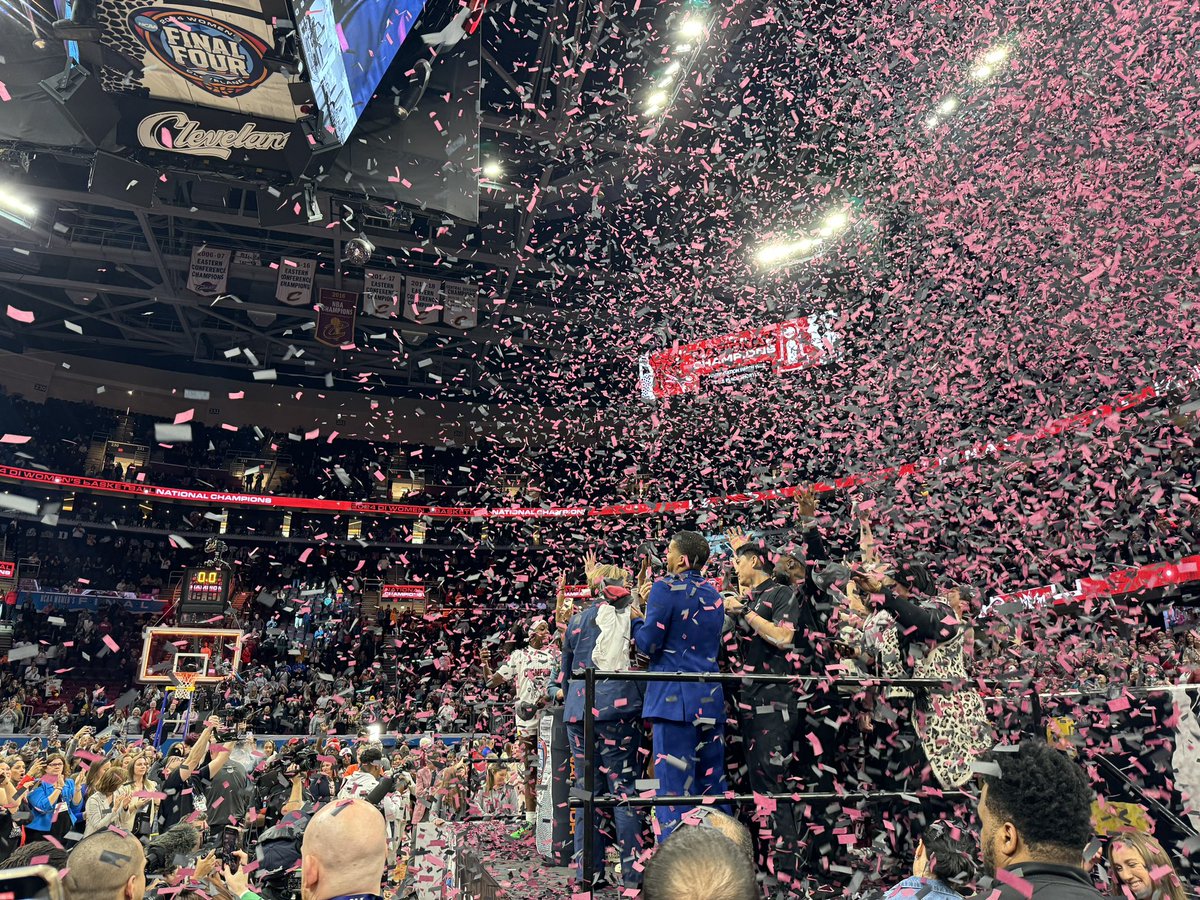 There is a trophy in there being held by the 2024 #WFinalFour National Champions from @GamecockWBB! Congratulations to the Gamecocks!!